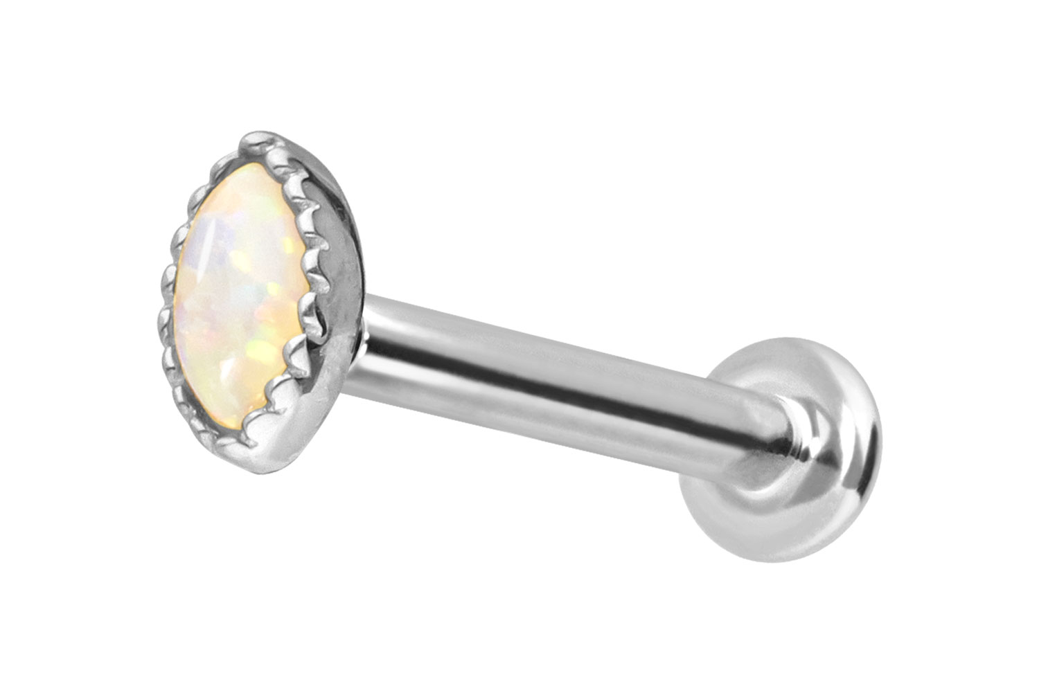 14 Karat Gold Labret Piercing mit Innengewinde OVALER SYNTHETISCHER OPAL